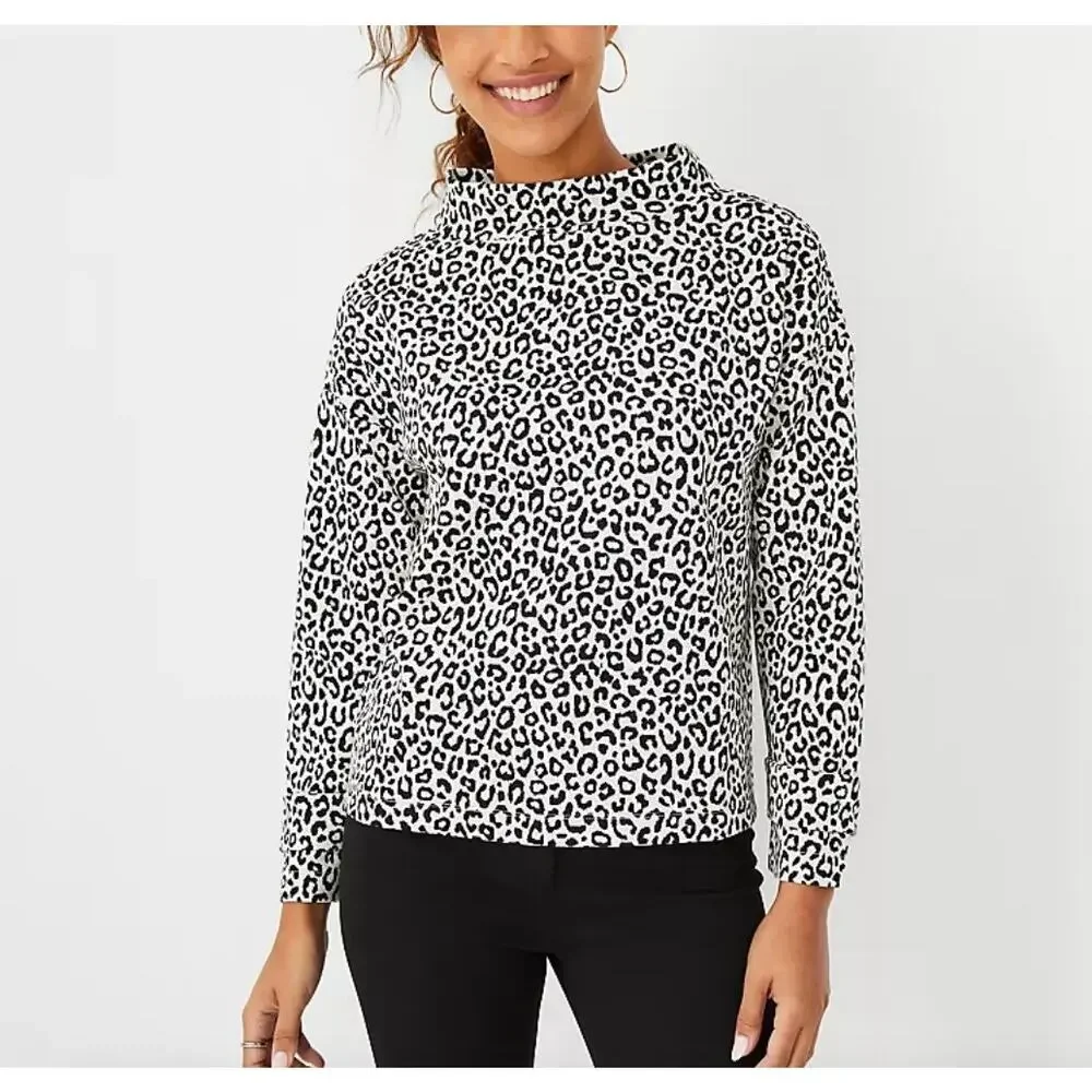 ANN TAYLOR Mock Neck Animal Print Sweater, Size Medium